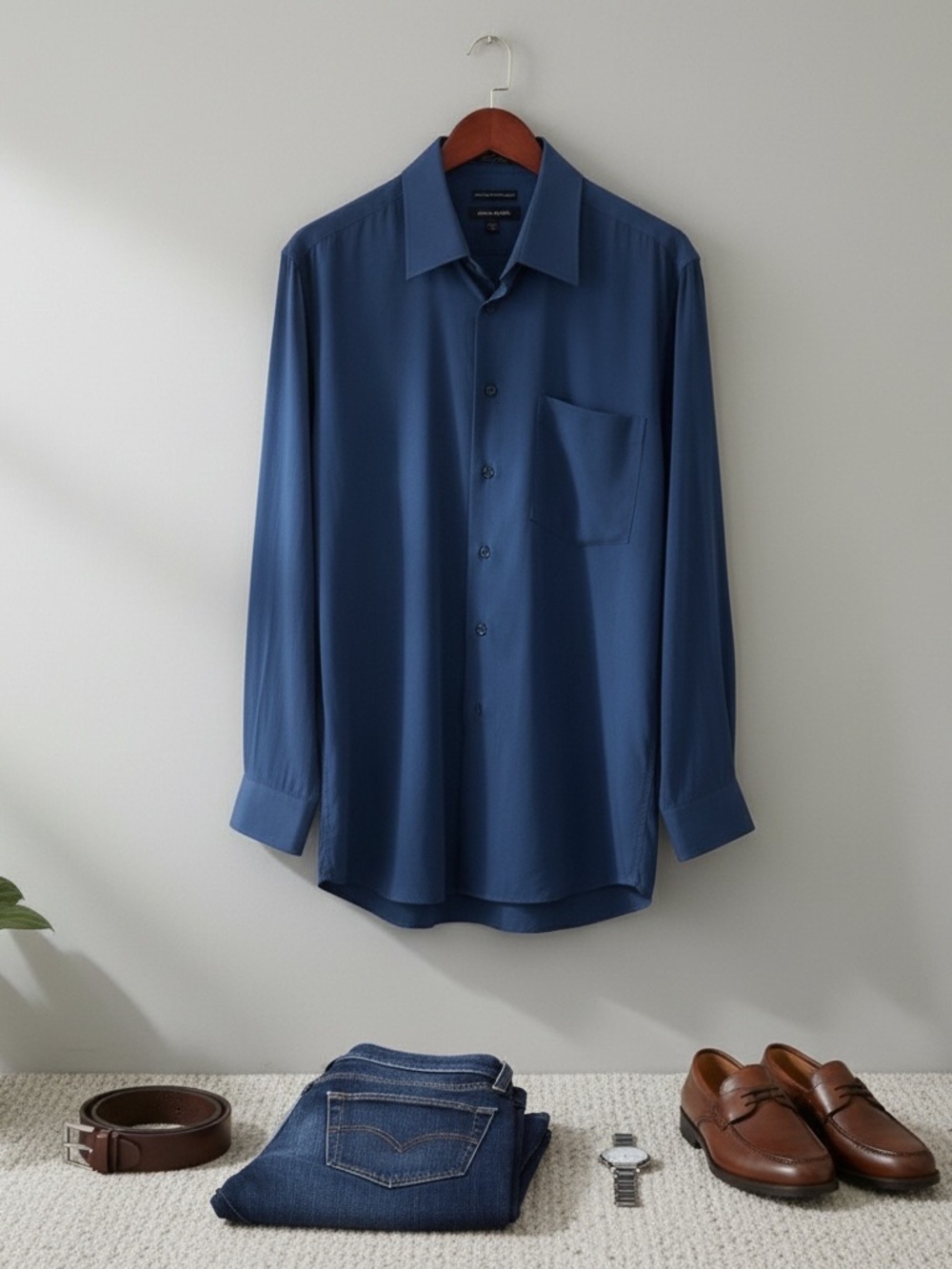 Pierre Cardin Blue Button Front Dress Shirt Men’s Medium 15-15.5